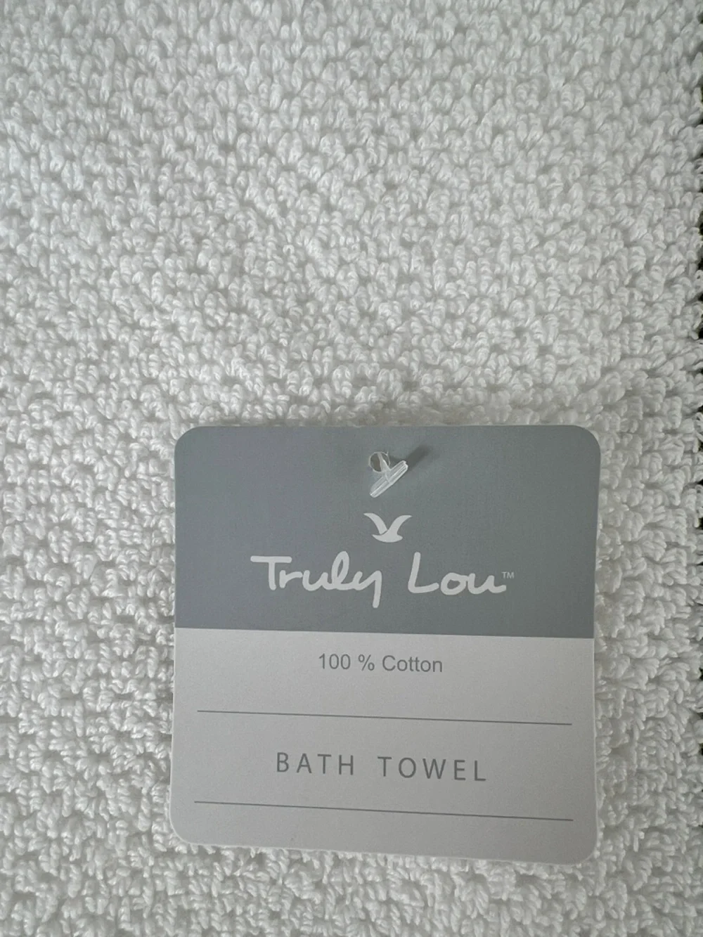 Truly Lou Bath Towels Soft White Cotton with Black Stripe Trim Set of 2 NEW